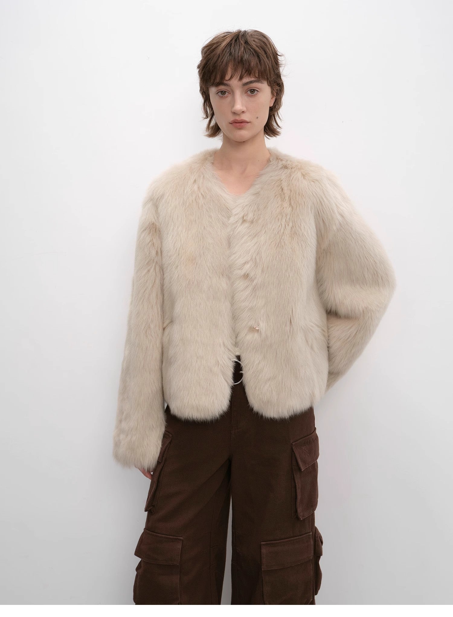 "Darcy Manor" Imported Tuscan Straight Wool Sheepskin Sweetheart Collar Short Fur Coat ..