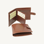 "Brown leather wallet with snap closure – classic, secure, and perfect for everyday use"