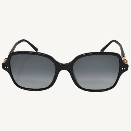 "Bvlgari unisex black sunglasses, model BV8239F-501/T3-54, featuring bold black acetate frame with polarized lenses and signature luxury detailing"
