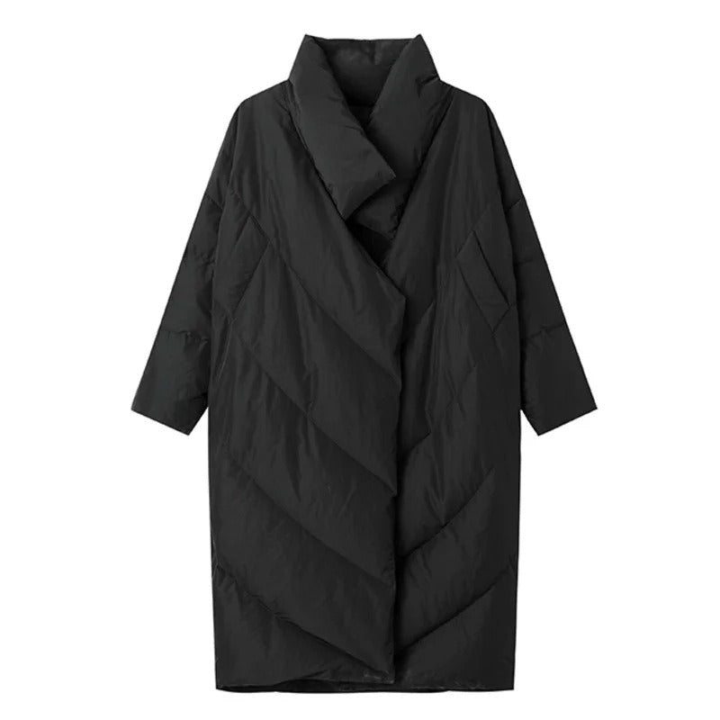 Black quilted coat on a white background