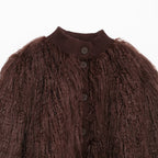 Brown textured sweater with buttons on a white background