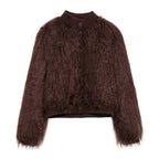 Brown fuzzy cardigan on a white background