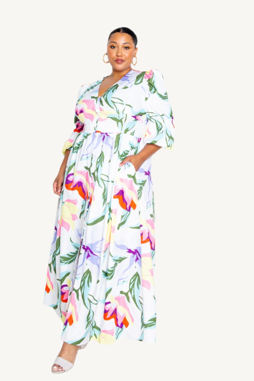 "Puff sleeve button front dress – trendy and comfortable women’s dress for casual or dressy occasions"