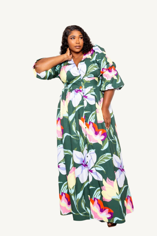 "Puff sleeve button front dress – trendy and versatile women’s outfit combining comfort with fashion-forward style"