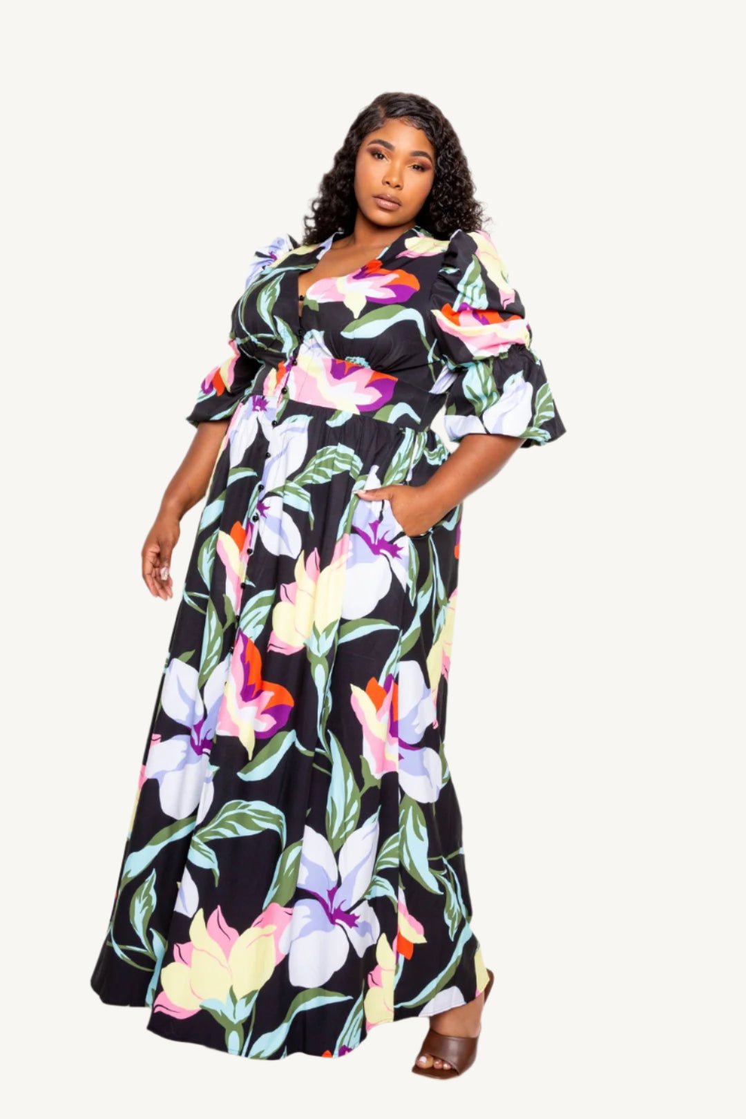 "Puff sleeve button front dress – trendy and versatile outfit for women, perfect for casual or dressy occasions"
