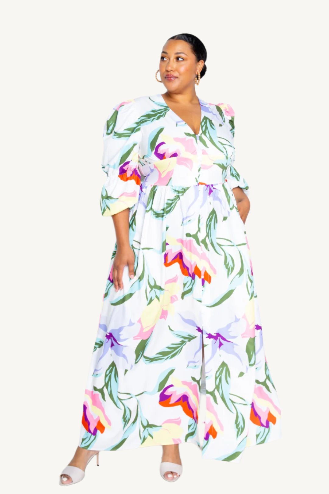 "Puff sleeve button front dress – trendy and comfortable women’s dress for casual or dressy occasions"