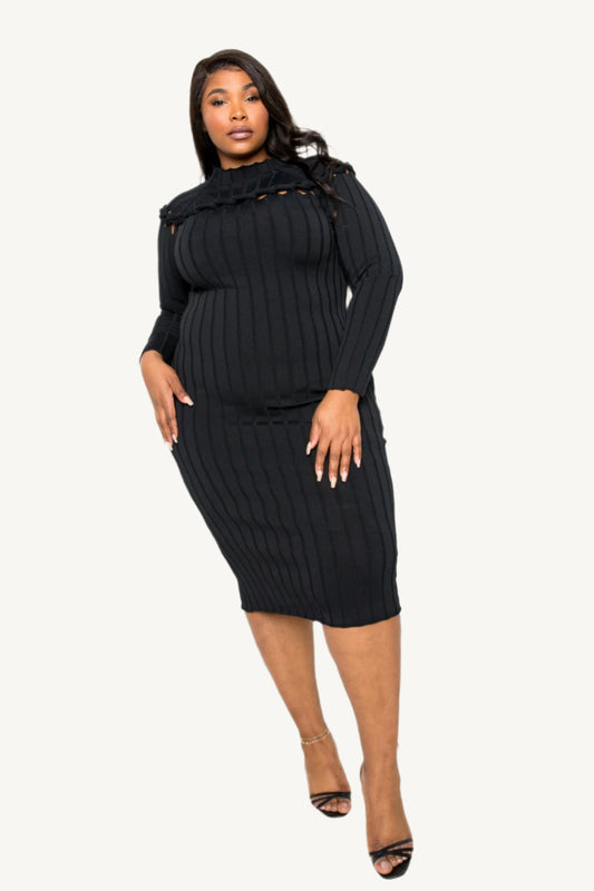 "Bodycon sweater dress with front knot detail – cozy and stylish winter outfit for women"