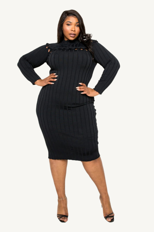 "Bodycon sweater dress with front knot detail – cozy and stylish winter outfit for women"