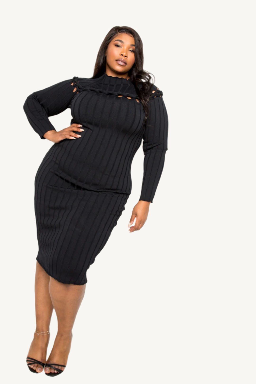 "Bodycon sweater dress with front knot detail – cozy and stylish winter outfit for women"