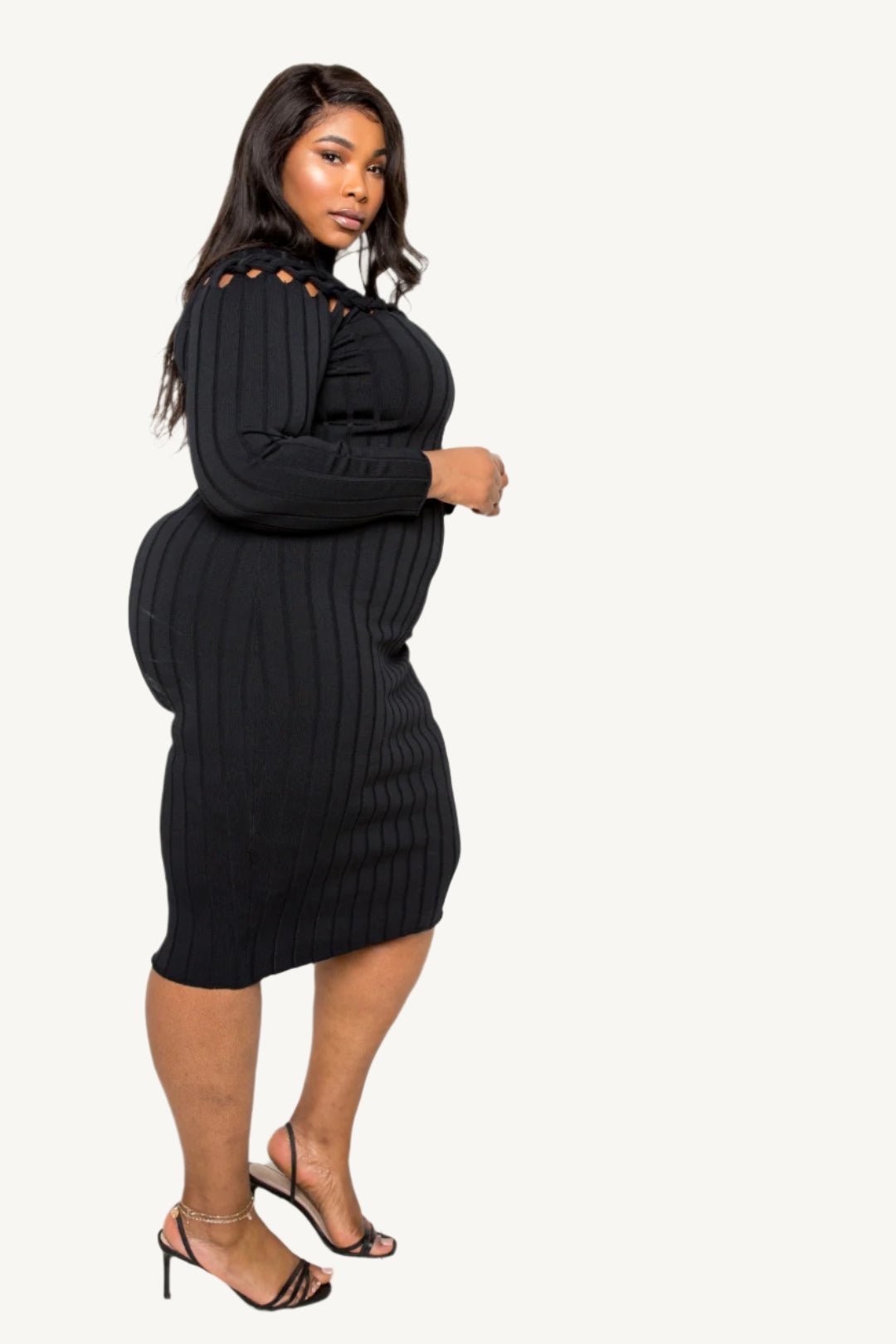 "Bodycon sweater dress with front knot detail – cozy and stylish winter outfit for women"