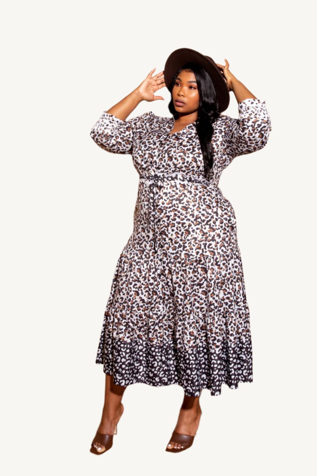 "Plus size contrast animal print shirt dress in multi-color – bold and stylish button-down dress with stretch, available in 1XL, 2XL, 3XL"