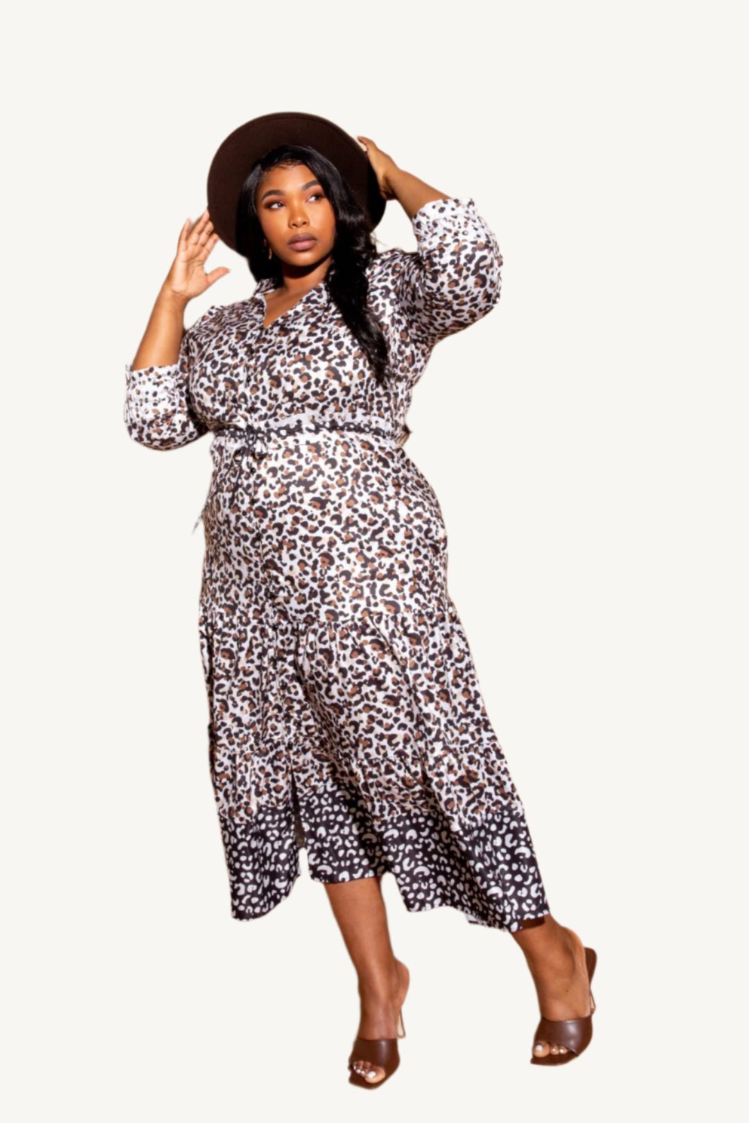"Plus size contrast animal print shirt dress in multi-color – bold and stylish button-down dress with stretch, available in 1XL, 2XL, 3XL"