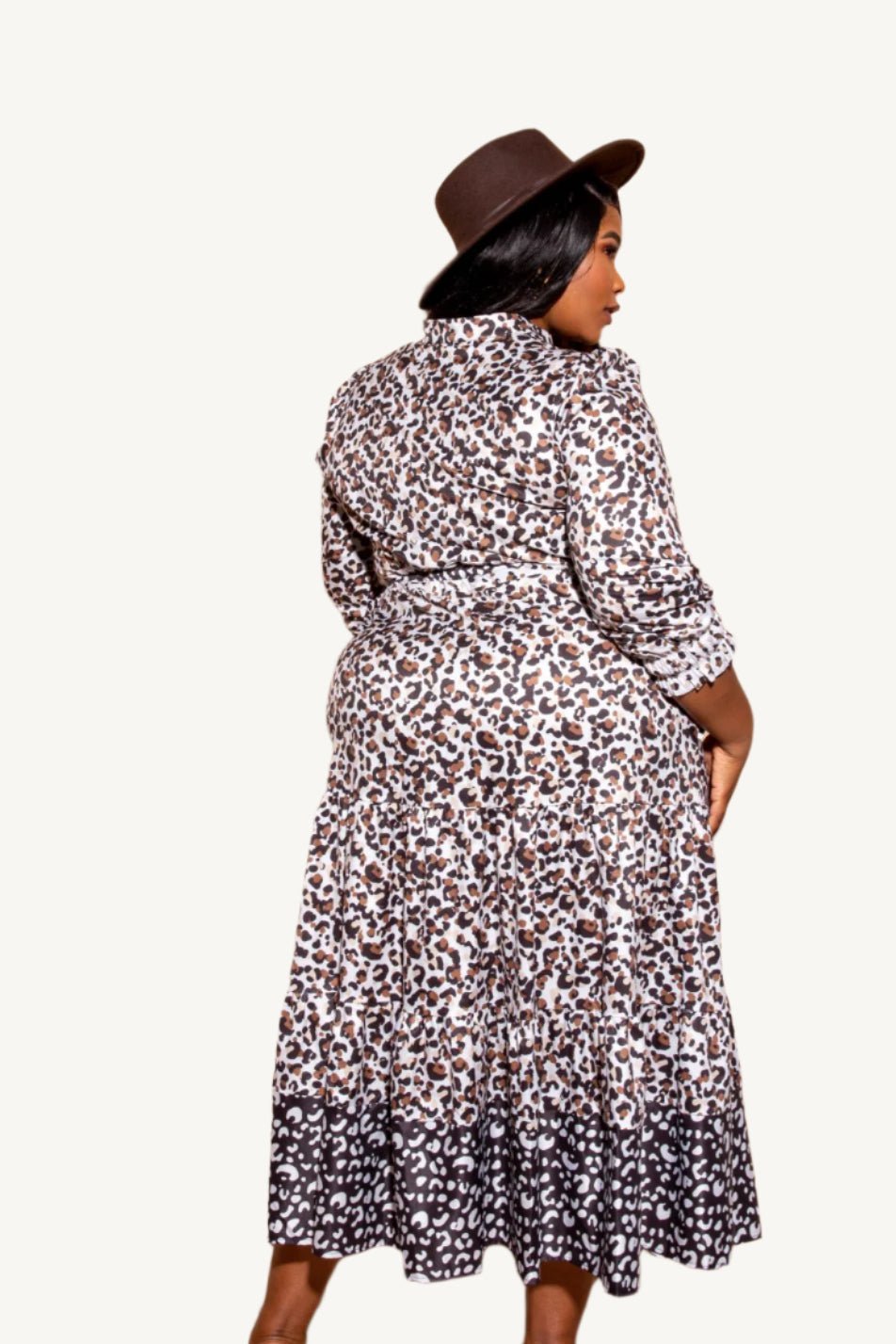 "Plus size contrast animal print shirt dress in multi-color – bold and stylish button-down dress with stretch, available in 1XL, 2XL, 3XL"