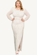 "Plus size maxi dress with rhinestone pattern, designed to flatter curves with a comfortable stretch blend and elegant sparkle."