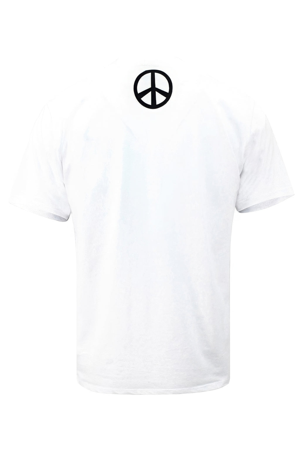 White t-shirt with a peace symbol on a white background