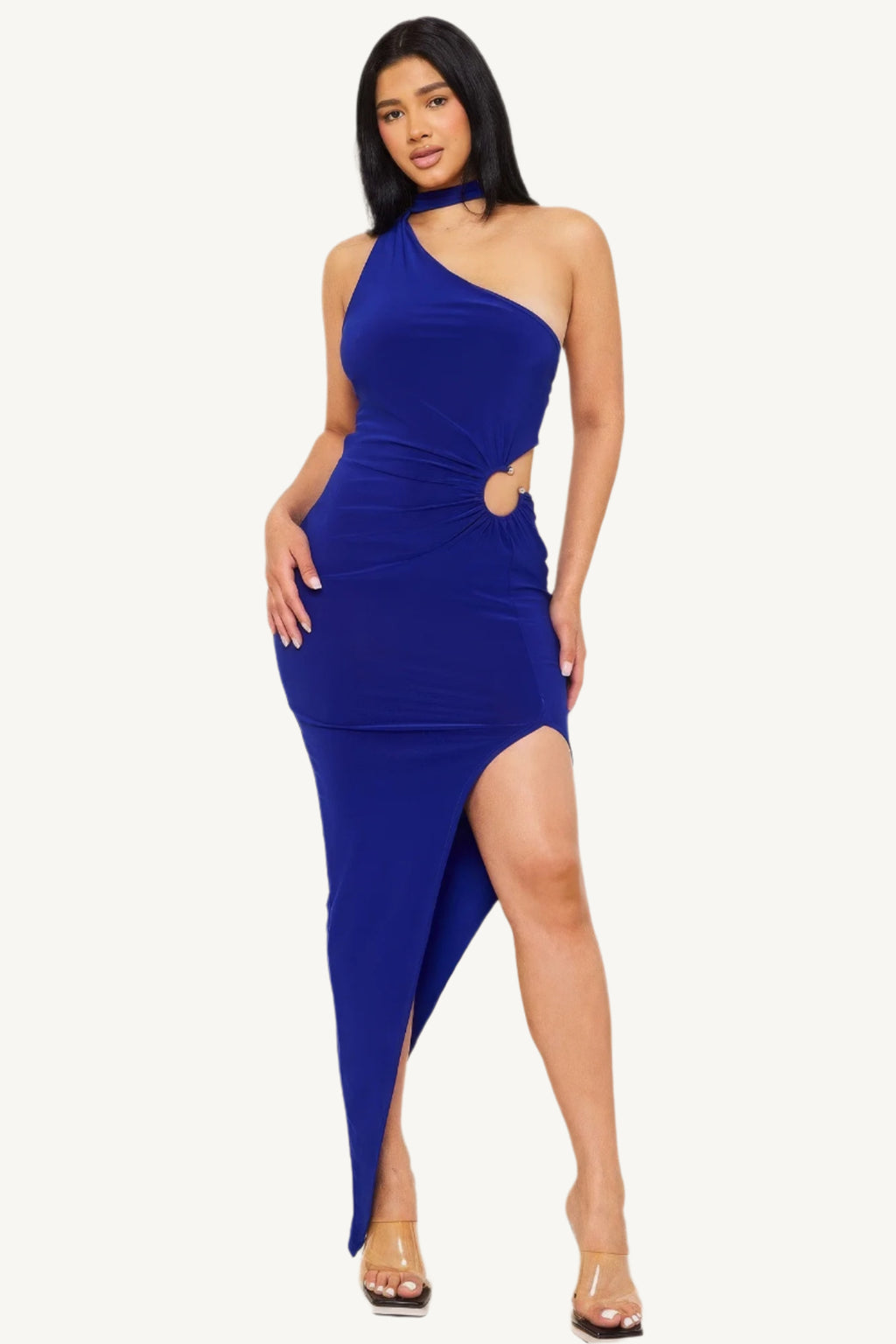 Neck wrap one-shoulder bodycon maxi dress, designed for elegance and comfort with a flattering silhouette.