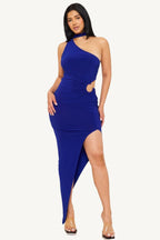 Neck wrap one-shoulder bodycon maxi dress, designed for elegance and comfort with a flattering silhouette.