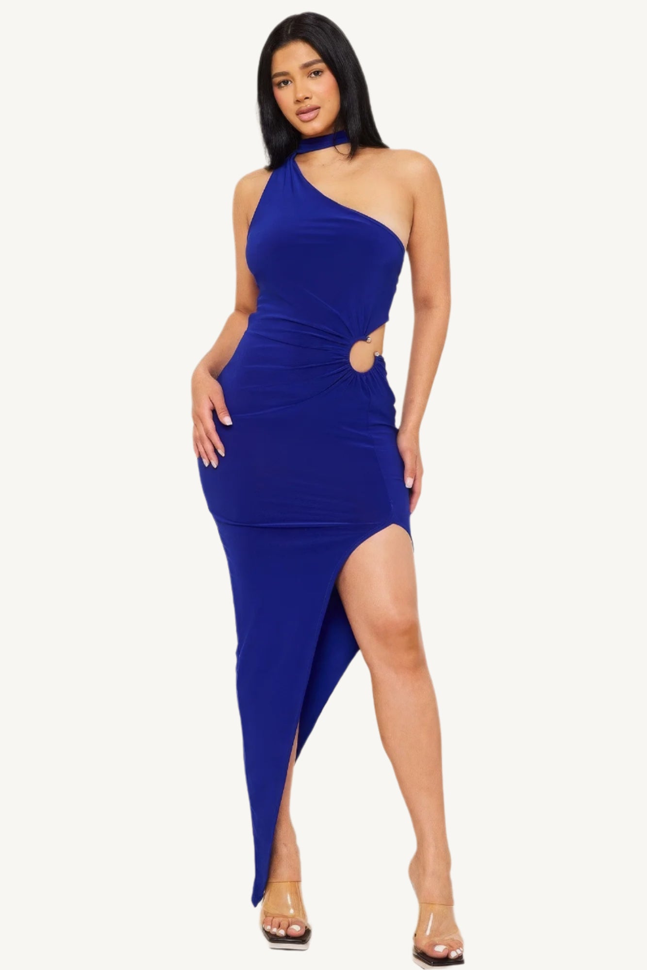 Neck wrap one-shoulder bodycon maxi dress, designed for elegance and comfort with a flattering silhouette.