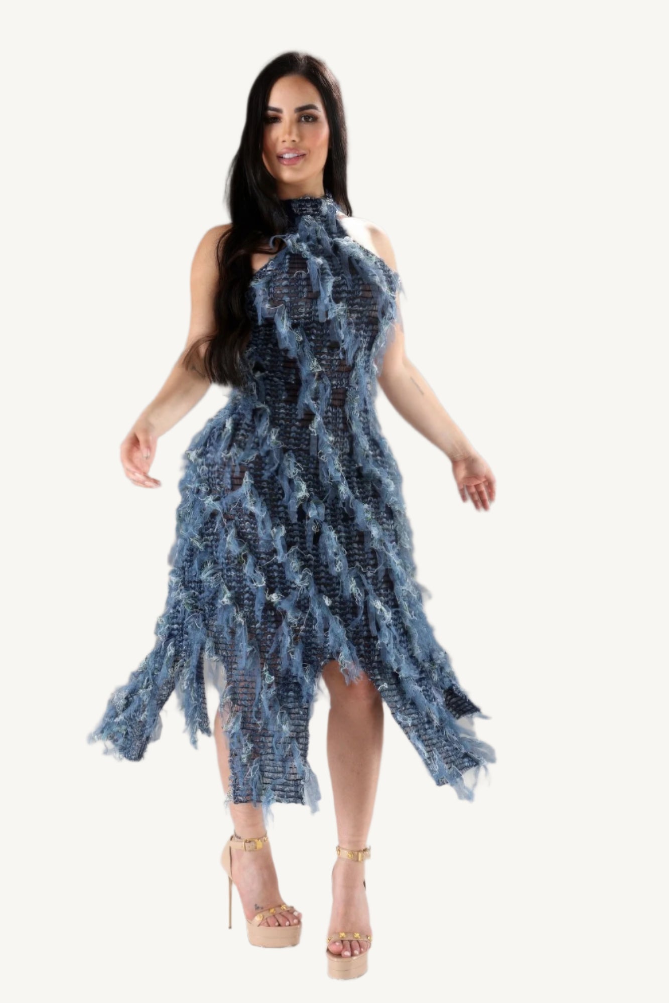 Elegant halter ruffled dress with a modern silhouette, featuring soft layered ruffles and a flattering neckline. Designed for comfort, style, and sophistication.