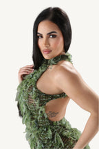 Halter ruffled dress with elegant neckline and layered ruffle details. A stylish and comfortable piece designed to blend modern flair with timeless elegance.