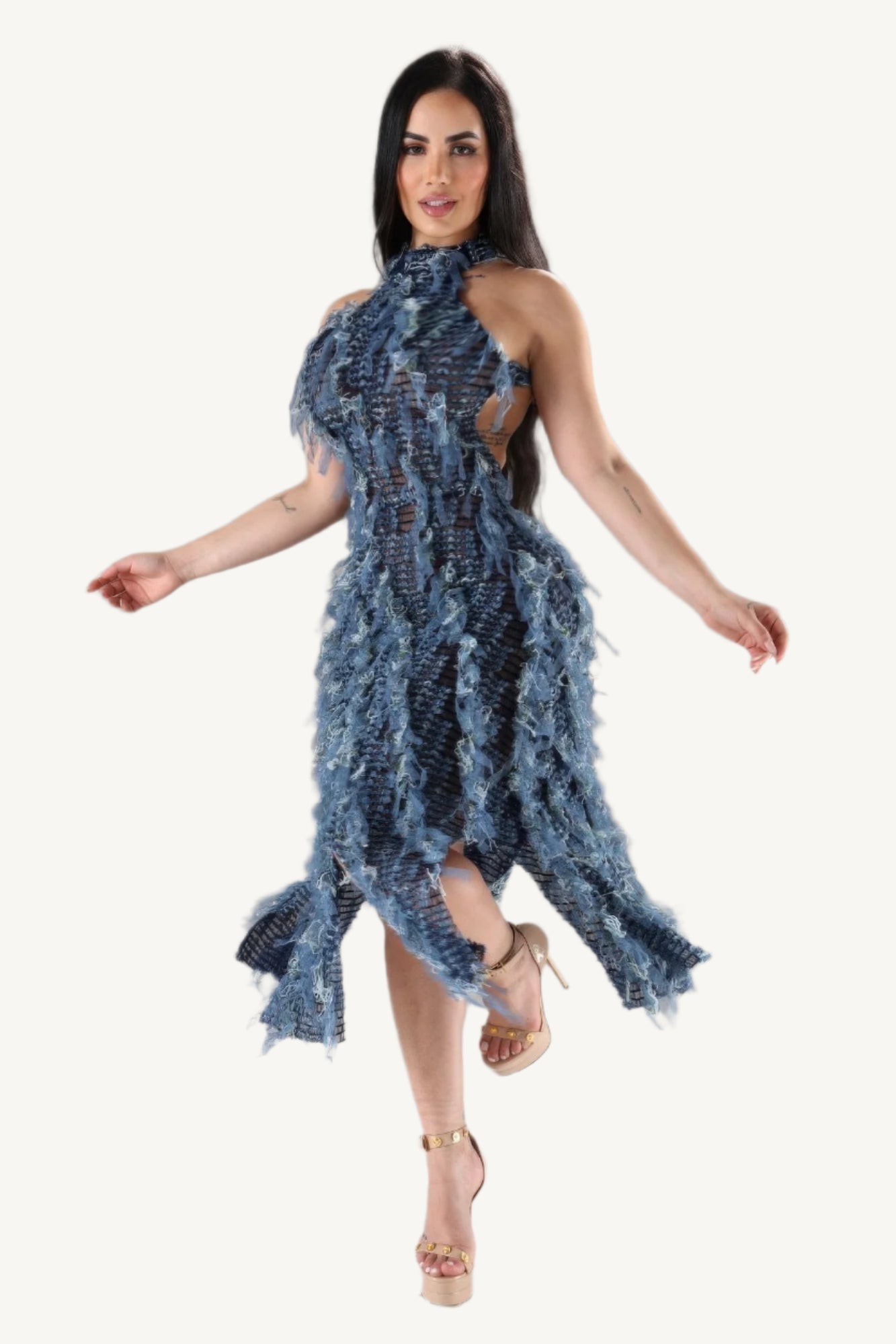 Elegant halter ruffled dress with a modern silhouette, featuring soft layered ruffles and a flattering neckline. Designed for comfort, style, and sophistication.