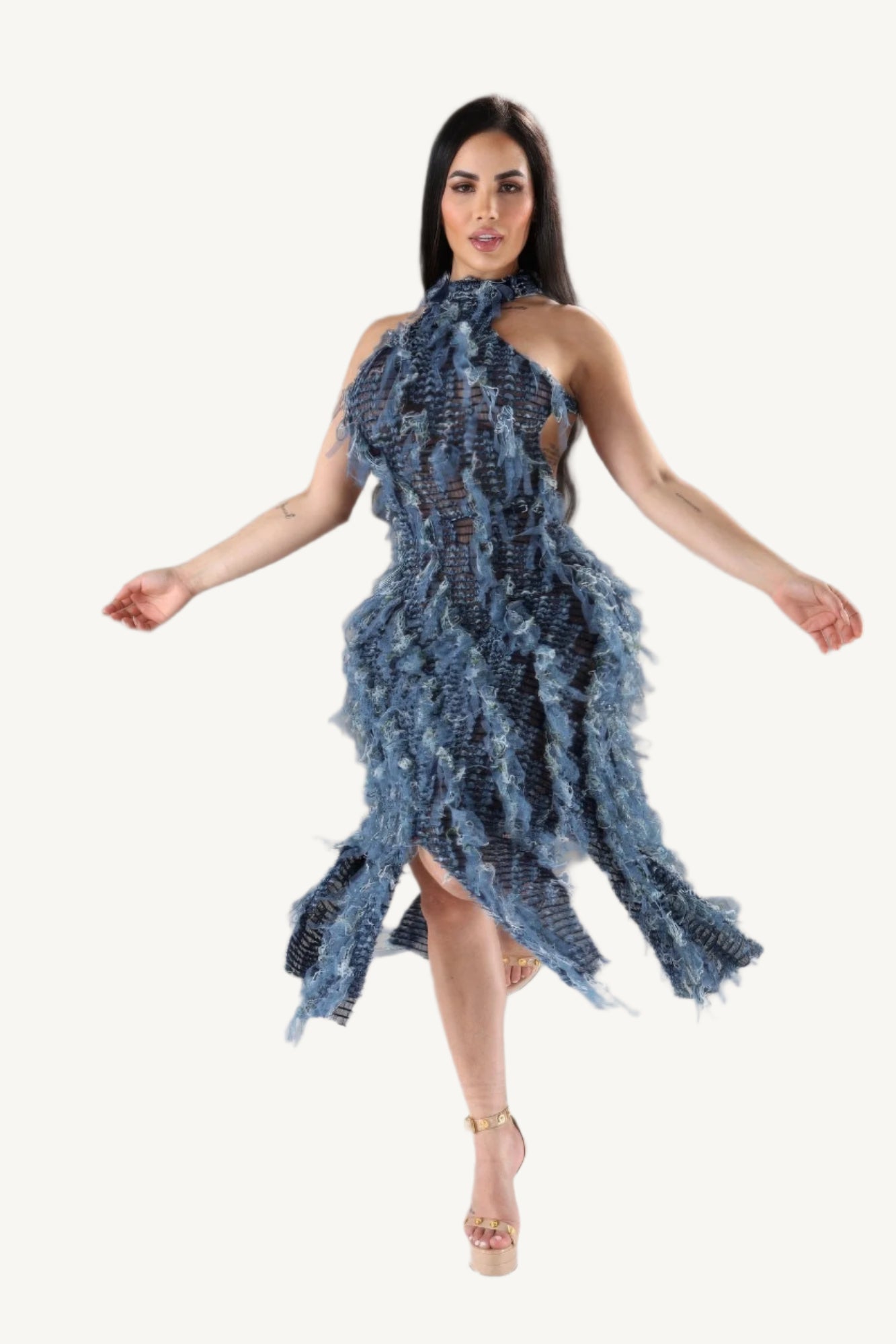 Elegant halter ruffled dress with a modern silhouette, featuring soft layered ruffles and a flattering neckline. Designed for comfort, style, and sophistication.