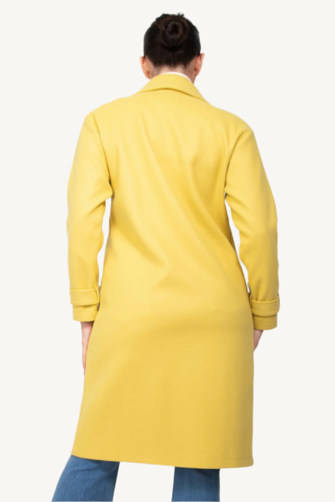 Elegant woven coat with notch lapel collar, long sleeves, side pockets, and button closure. Korean fall fashion style with soft and sexy aesthetic.
