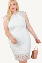 Lace crochet mini dress with raglan sleeves and zipper back. Elegant and feminine design perfect for semi-formal and stylish daytime occasions.