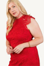 "Lace crochet mini dress with raglan sleeves and zipper back, designed for a stylish, elegant, and confident look."