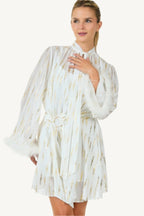 "Metallic print short dress – elegant, relaxed-fit silhouette with shimmering details for standout style."