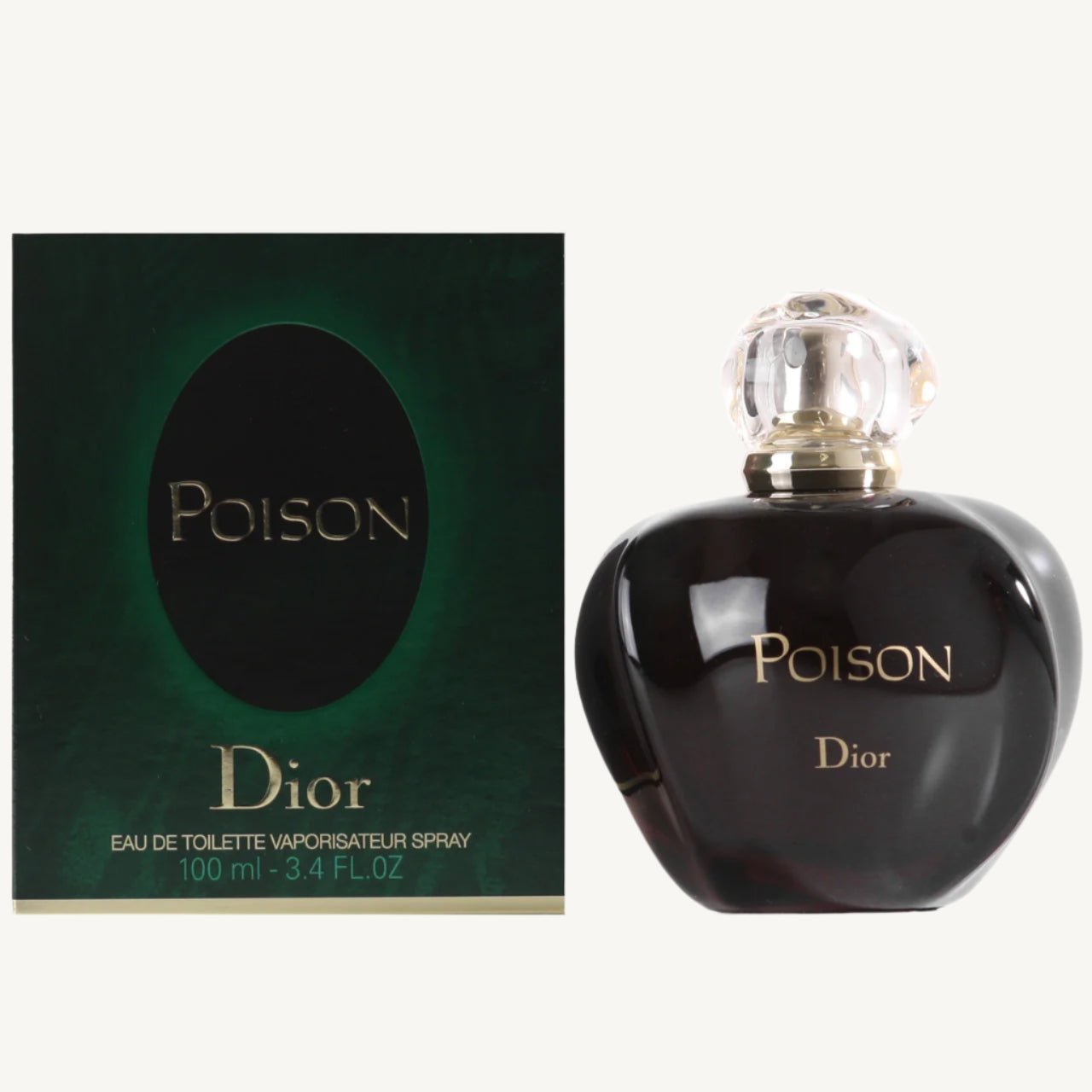 "Dior Poison 3.4 oz Eau de Toilette Spray – a bold and mysterious oriental floral fragrance with rich notes of plum, tuberose, incense, honey, and opoponax, perfect for confident, seductive women."