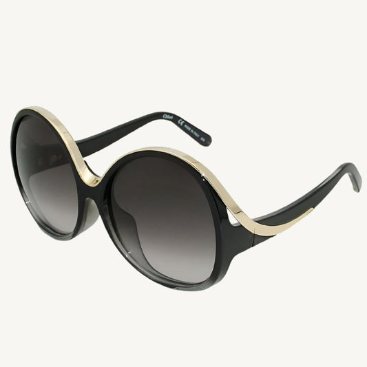 "Chloé CE722SA-002 women's oversized butterfly sunglasses with black and clear gray acetate frame and gray gradient lenses"