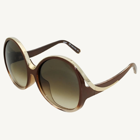 "Chloé CE722SA-277 women's oversized butterfly sunglasses with turtle clear acetate frame and brown gradient lenses"
