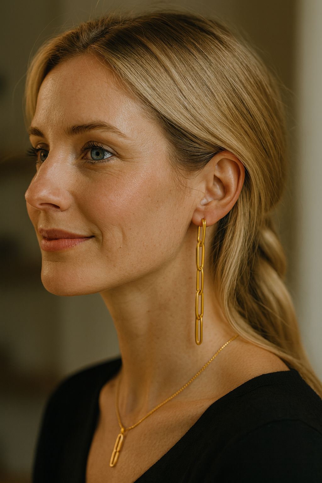 14K Yellow Gold Five Link Paperclip Chain Earrings ..
