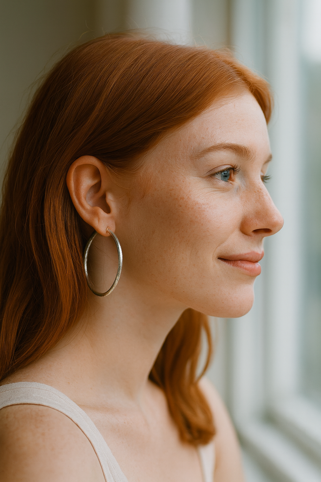 Sterling Silver Large Hoop Earrings with Hammered Texture(3x20mm) ..