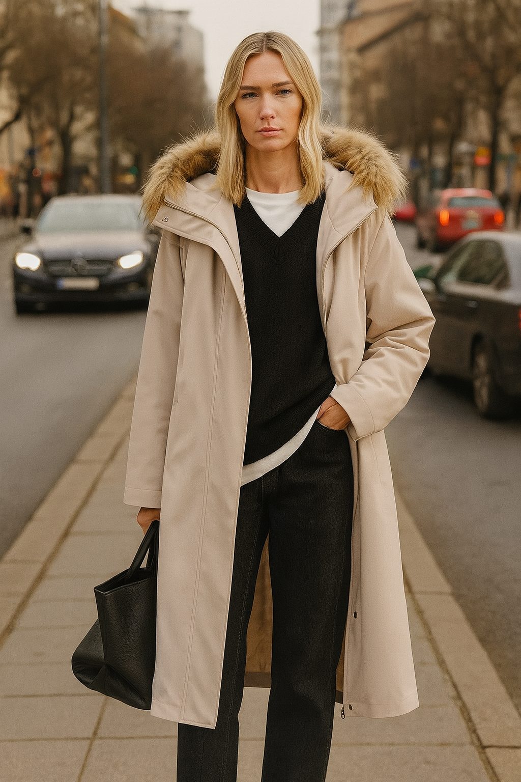 Removable Raccoon Fur Collar 90 White Velvet Parka Women's Double Zipper Coat ..
