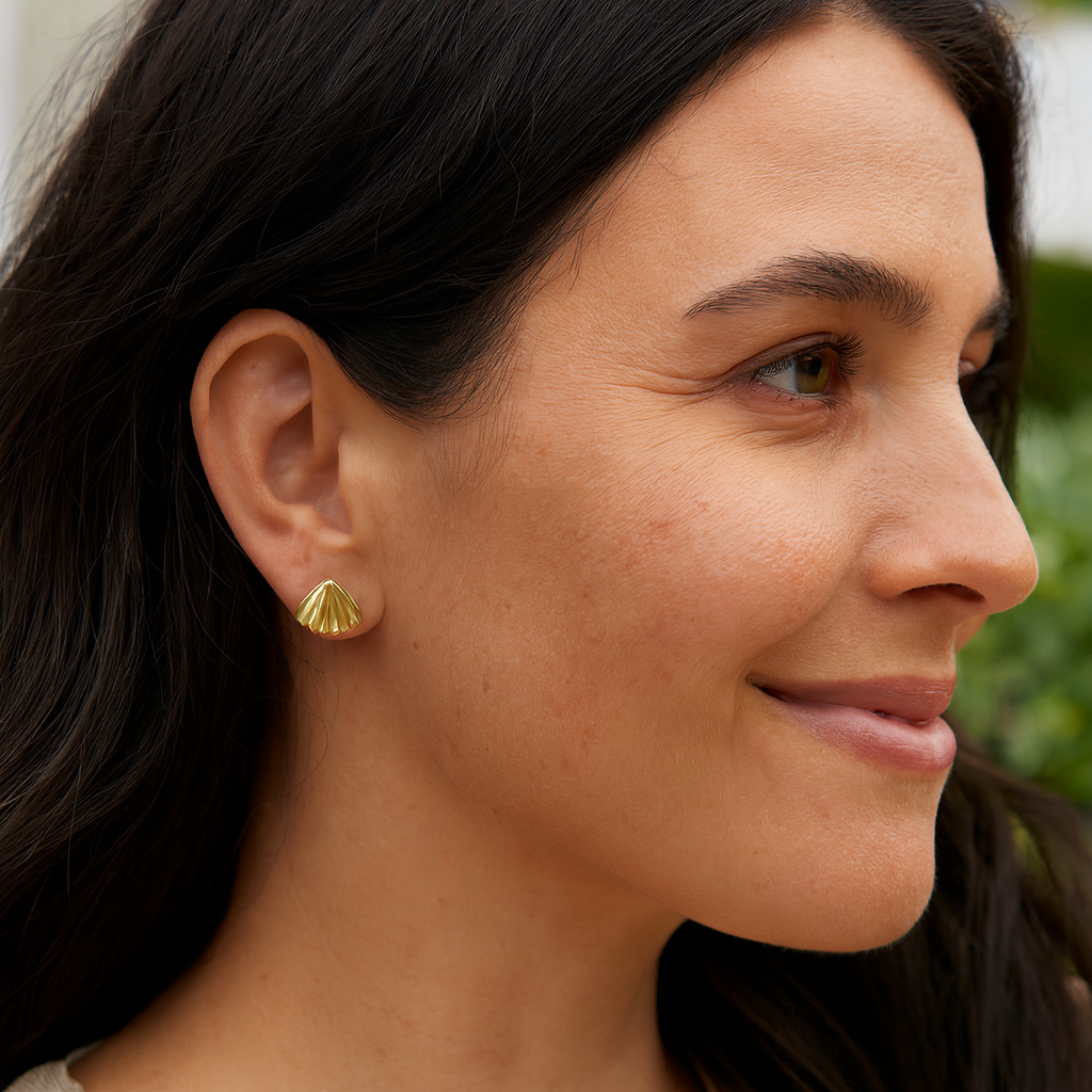 Sea Shell Stud Earrings in 10K Yellow Gold ..