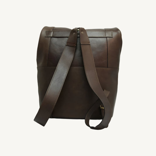 Full Grain Leather Backpack – Dark Brown with Trolley Strap