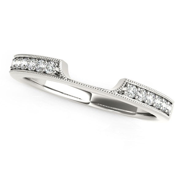 14K White Gold Curved Section Antique Style Diamond Wedding Band – A beautifully designed antique-style wedding band crafted in 14K white gold, featuring delicate diamonds (1/8 cttw) in a curved section, perfect for adding vintage elegance to your bridal set.