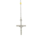 Elegant 26-inch rosary-style necklace with white, gold, and rose-tinted sterling silver beads and details.