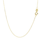 Delicate 14k yellow gold moon necklace with a spring ring clasp and 18-inch chain, inspired by the beauty of the night.