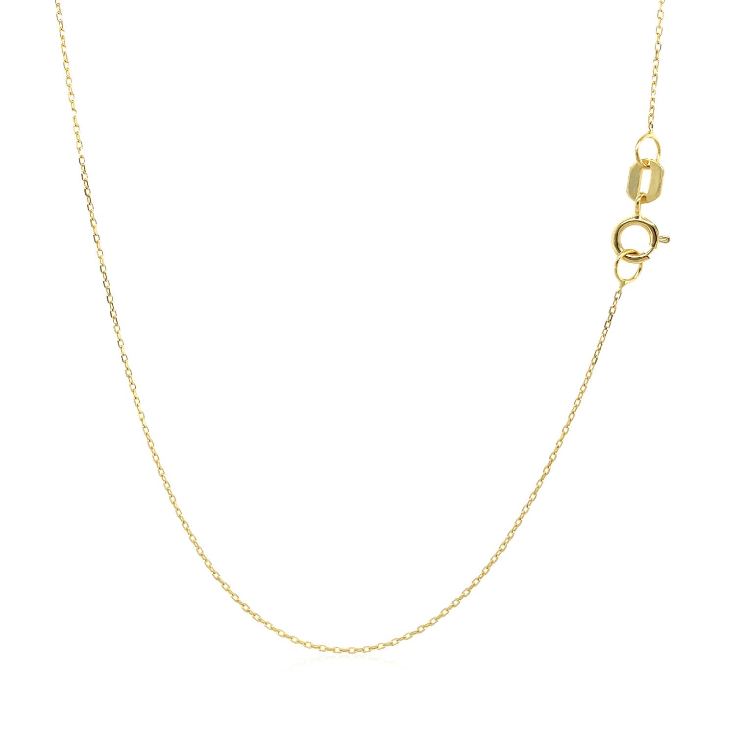 Delicate 14k yellow gold moon necklace with a spring ring clasp and 18-inch chain, inspired by the beauty of the night.