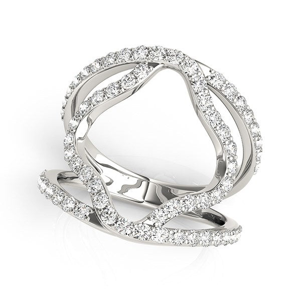 14K White Gold Diamond Flower Style Dual Band Ring (5/8 cttw) – A stunning dual band ring featuring a flower-shaped design, adorned with sparkling diamonds set in 14K white gold, offering a delicate yet bold statement.
