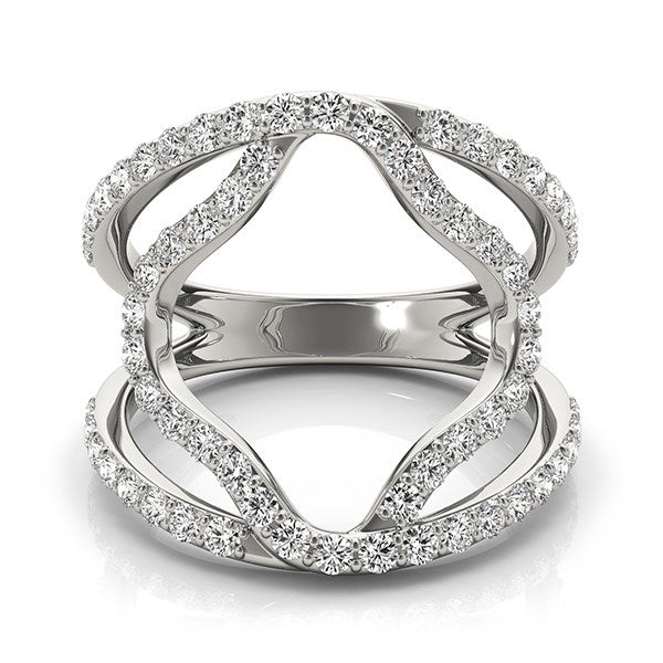 14K White Gold Diamond Flower Style Dual Band Ring (5/8 cttw) – A stunning dual band ring featuring a flower-shaped design, adorned with sparkling diamonds set in 14K white gold, offering a delicate yet bold statement.
