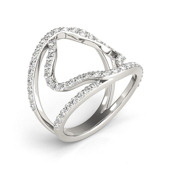 14K White Gold Diamond Flower Style Dual Band Ring (5/8 cttw) – A stunning dual band ring featuring a flower-shaped design, adorned with sparkling diamonds set in 14K white gold, offering a delicate yet bold statement.