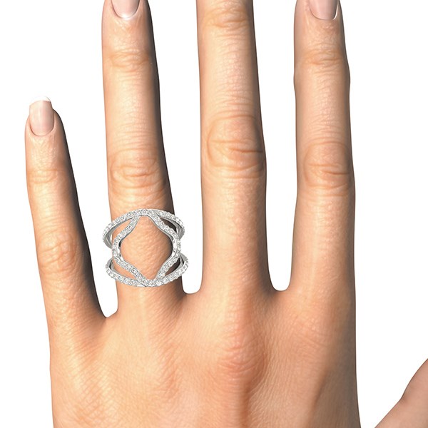 14K White Gold Diamond Flower Style Dual Band Ring (5/8 cttw) – A stunning dual band ring featuring a flower-shaped design, adorned with sparkling diamonds set in 14K white gold, offering a delicate yet bold statement.