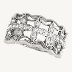 Diamond Studded Four Leaf Clover Motif Ring in 14K White Gold (1/4 cttw) – A charming four-leaf clover ring adorned with sparkling diamonds, set in 14K white gold, offering a stylish and lucky accessory.