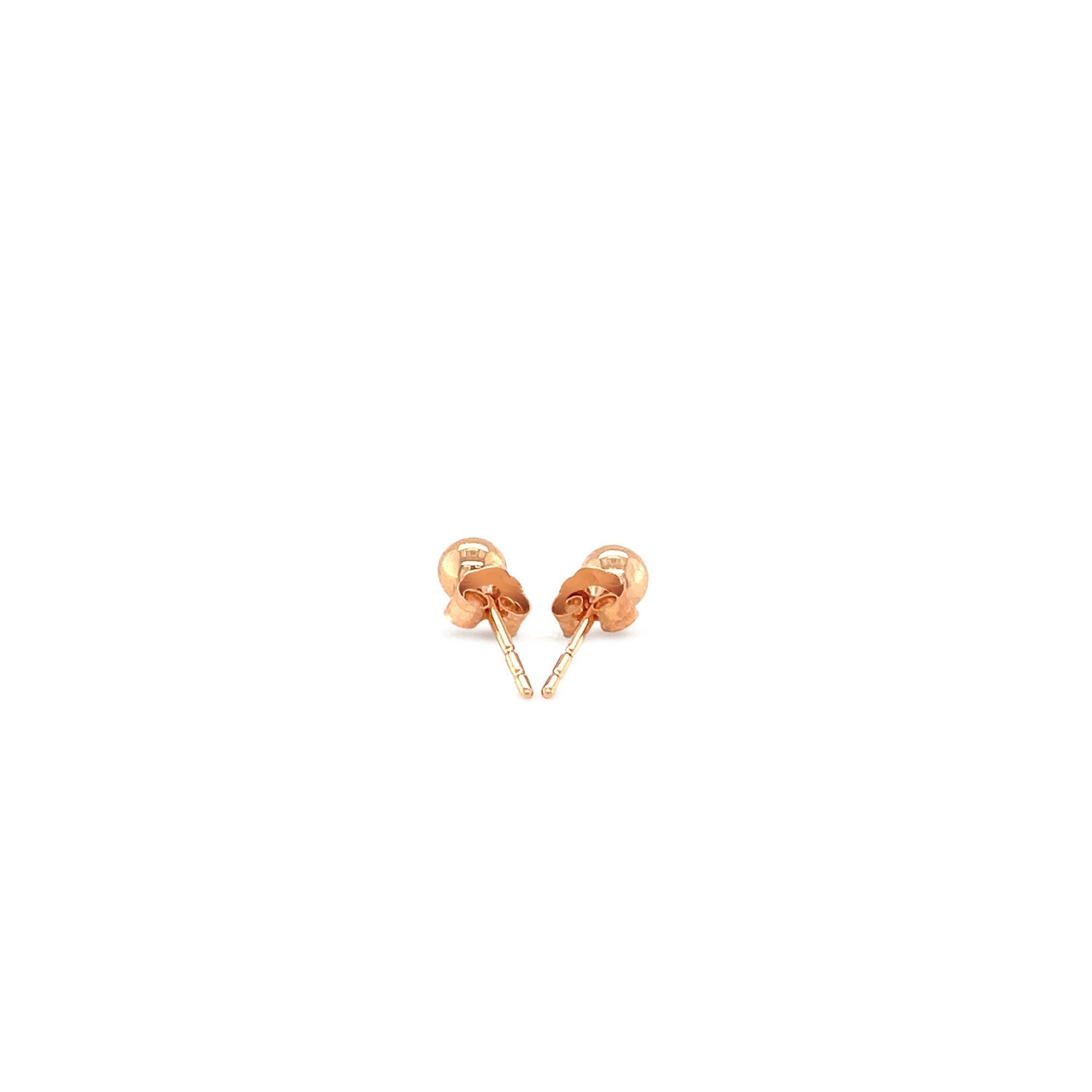 "14k rose gold stud earrings with shiny, globe-like design"