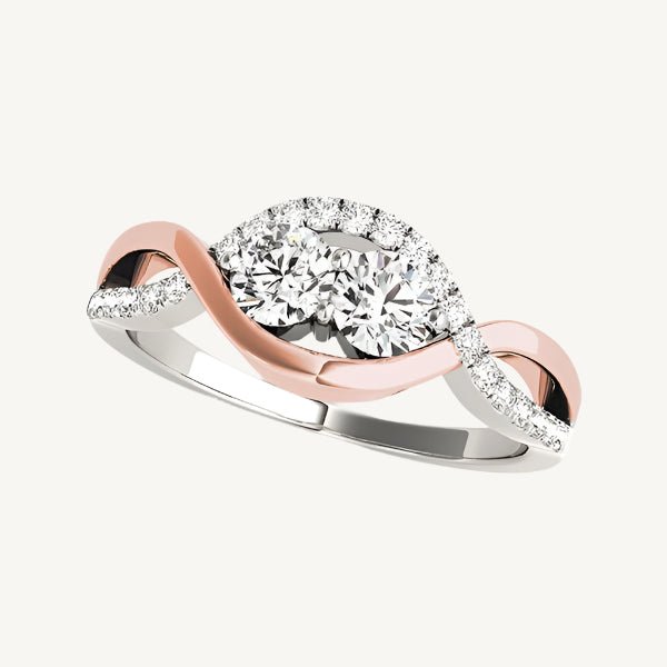14K White and Rose Gold Infinity Style Two Stone Diamond Ring (5/8 cttw) – A stunning two-stone diamond ring featuring an infinity design, set in 14K white and rose gold with 5/8 cttw of sparkling diamonds.