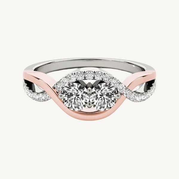 14K White and Rose Gold Infinity Style Two Stone Diamond Ring (5/8 cttw) – A stunning two-stone diamond ring featuring an infinity design, set in 14K white and rose gold with 5/8 cttw of sparkling diamonds.